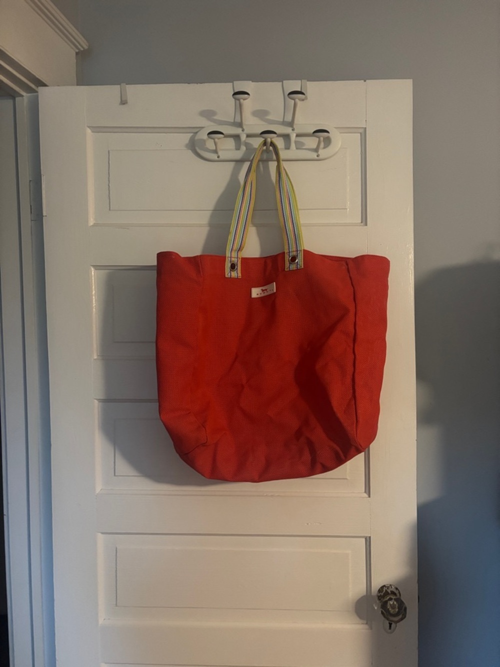 Scout Classic Coral Canvas Tote Bag with Striped Handles